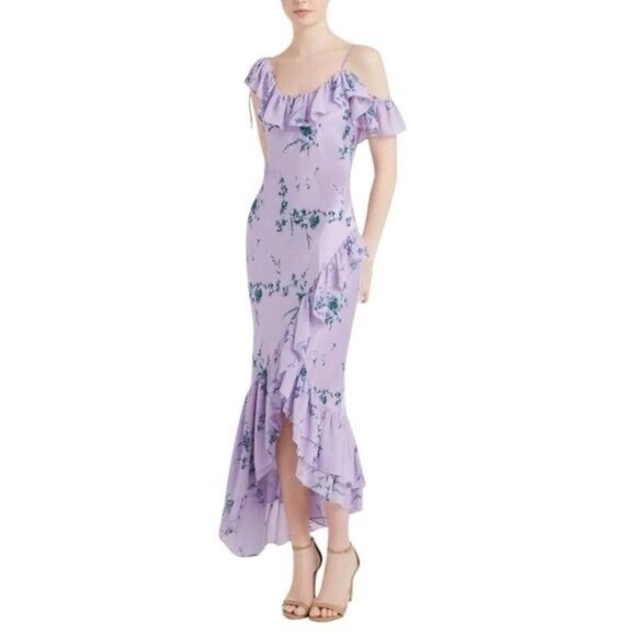 NEW Cinq a Sept Womens Kersti Silk Dress 12 Lined Midi Ruffle Lilac Wine Revolve - Picture 1 of 15
